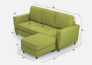 Divano 3 Posti con Pouf 212x155x85 cm Yasel in Tessuto Verde