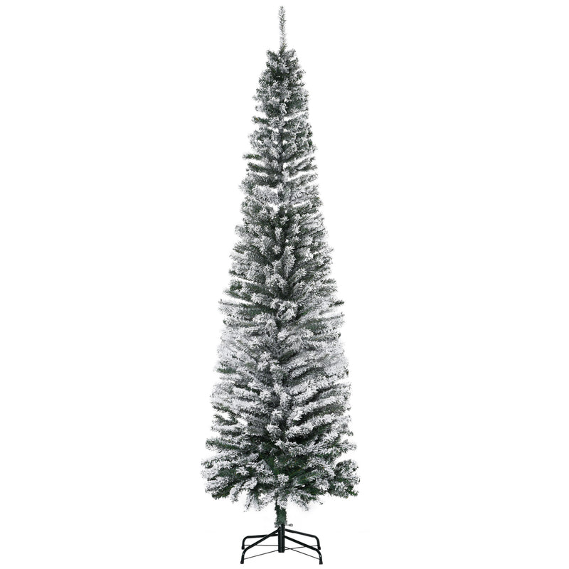 Albero di Natale Innevato Slim 225 cm 738 Rami Effetto Neve in PP e Acciaio Inox Verde  
