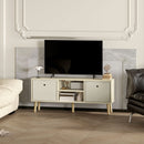 Mobile TV Fino a 50" 110x29x46,5 cm con 2 Cassetti Removibili e 2 Ripiani Aperti in MDF e Tessuto non Tessuto Color Legno Beige      