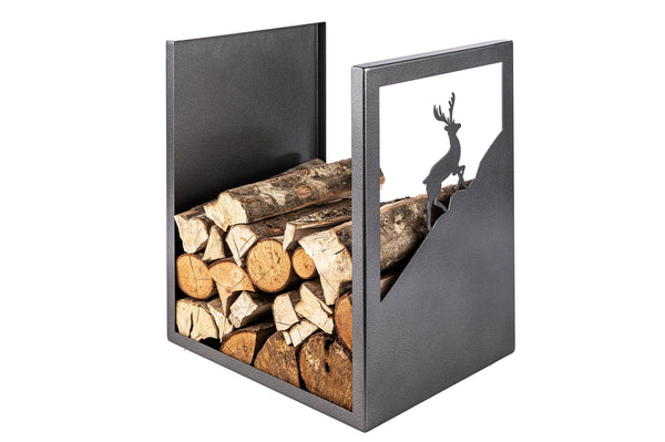 sconto Porta Legna Sagomato Cervo 40,5x35,5x50 cm in Ferro Verniciato Grigio Martellato