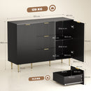 Credenza Moderna Canettata 120x40x89,5 cm con 3 Cassetti 2 Armadietti e Ripiani Regolabili Legno e Metallo Nero      