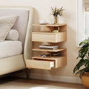 Set di 2 Comodini Sospesi 35x32x22,5 cm con Cassetto e Mensola Aperta in Legno Rovere      