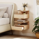 Set di 2 Comodini Sospesi 35x32x22,5 cm con Cassetto e Mensola Aperta in Legno Rovere      