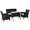 Set da Giardino Divano 2 Poltrone e Tavolo in Rattan Nero