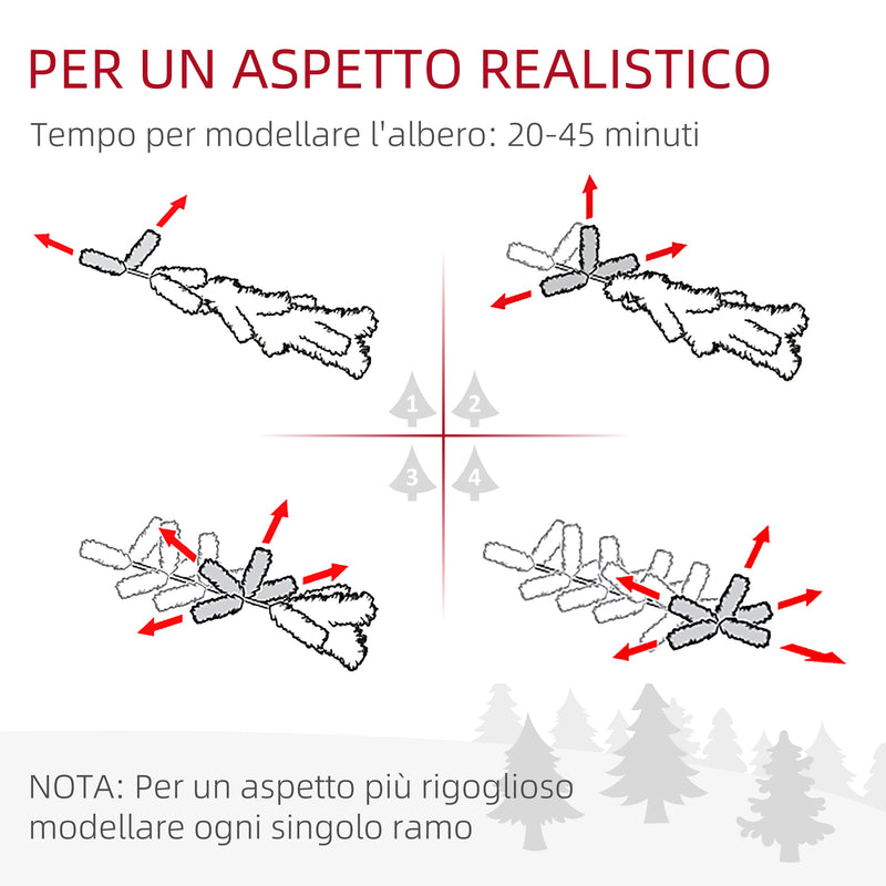 Albero di Natale Innevato Slim 150 cm 395 Rami con Pigne in Plastica e Acciaio Verde  