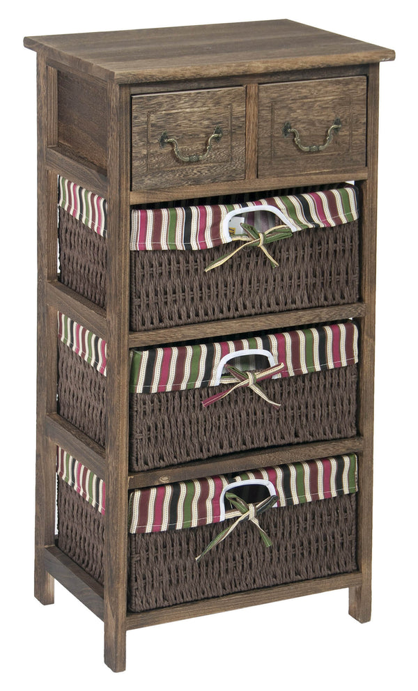 online Commode 2 Tiroirs Bois 3 Paniers Osier 40x30x75 cm Fumer Nelia Noyer