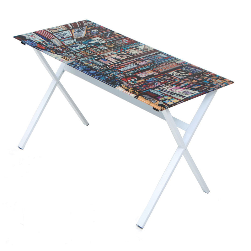 Tavolo Scrivania in Ferro con Piano in Vetro Temperato View City