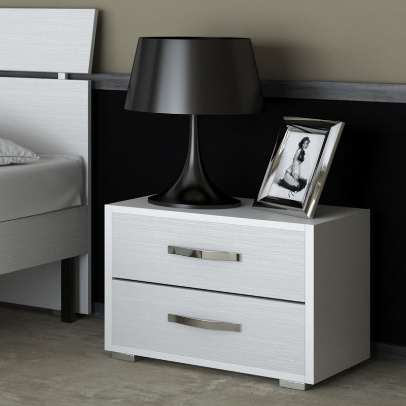 Comodino 2 cassetti 52x36x43H cm bianco frassinato