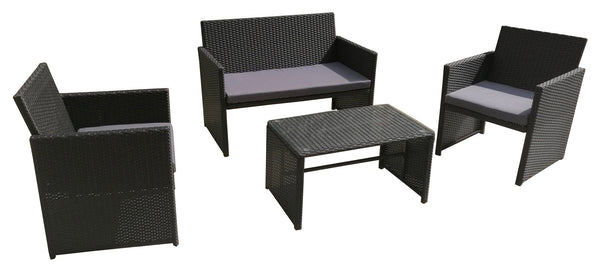 Ensemble de jardin canapé fauteuils et table basse en polyrotin noir Becker Ceriale sconto