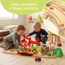 Trenino Giocattolo per Bambini 3+ Anni 86,1x76,1x25 cm 91 Pezzi con Gru Binari Veicoli e Personaggi in Legno Multicolore      