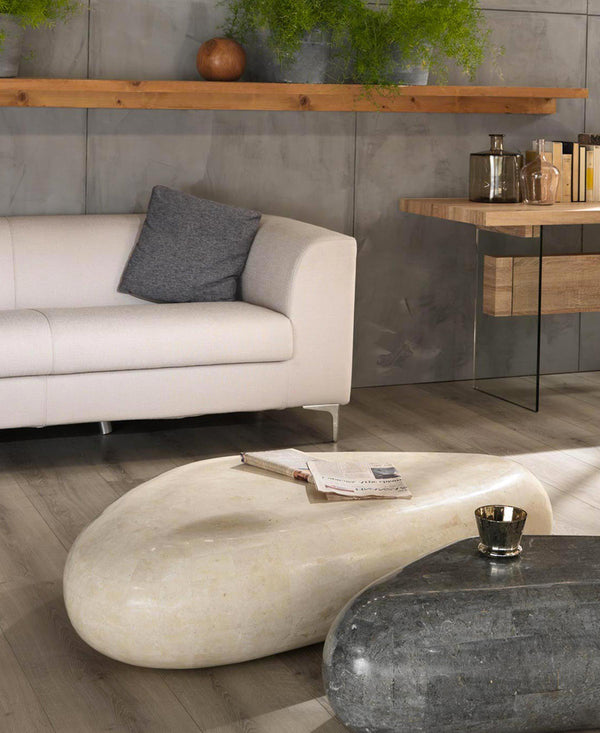 online Table Block en Agate Blanche Pierre Fossile Triangulaire