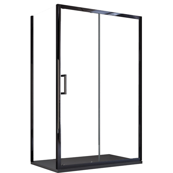 Box Doccia Angolare 1 anta Scorrevole con Profili Neri in Cristallo trasparente 6mm H195 Bonussi Sole Varie Misure sconto