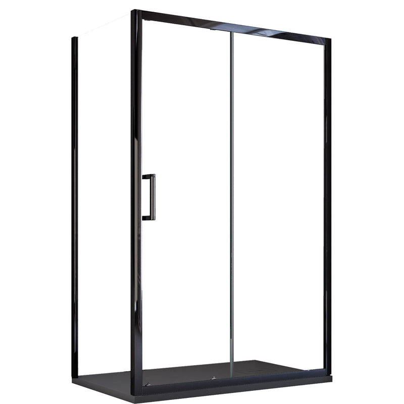 Box Doccia Angolare 1 anta Scorrevole con Profili Neri in Cristallo trasparente 6mm H195 Bonussi Sole Varie Misure