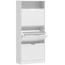 Scarpiera 60x26x140 cm Mobile con 3 Cassetti Ribalta e Ripiani Regolabili in MDF Bianco      
