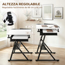 Tavolo da Disegno Regolabile 120x60x92 cm Scrivania e Sgabello per Disegno in MDF Metallo e PU Bianco      