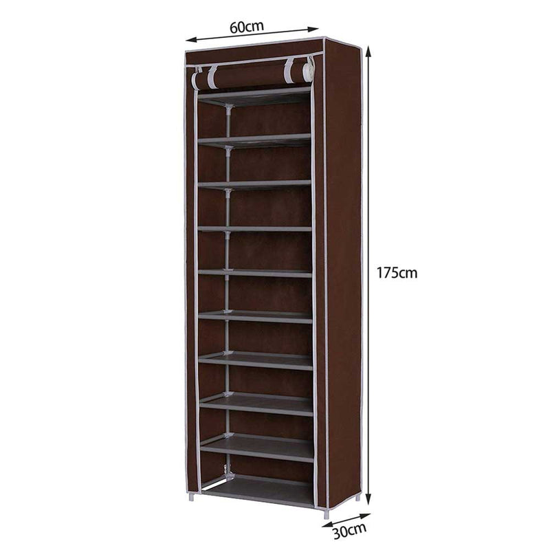 Scarpiera Salvaspazio 11 Ripiani 30 Paia Scaffale Acciaio e Tessuto TNT Marrone