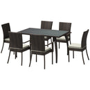 Set Tavolo e 6 Sedie da giardino in Legno e Rattan Sintetico con Cuscini Marrone 