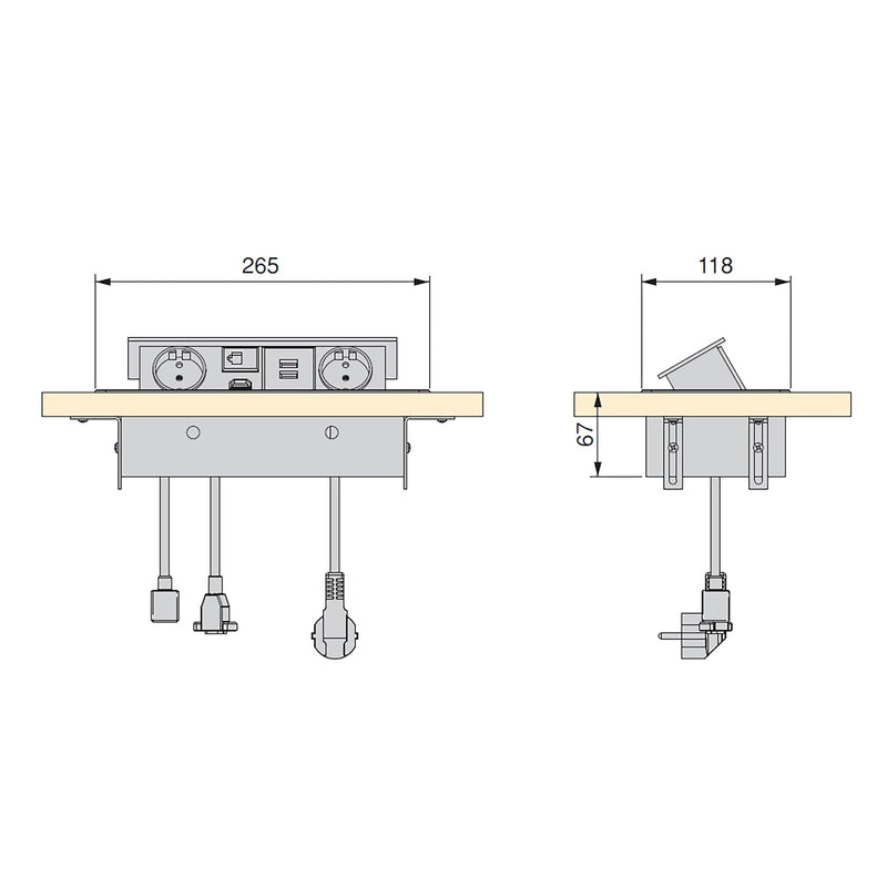 Multipresa da Scrivania da Incasso a Scomparsa 26,5x12 cm in Acciaio Emuca Nera