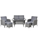 Set da Giardino Divano 2 Poltrone 2 Sgabelli e Tavolo in Rattan Grigio