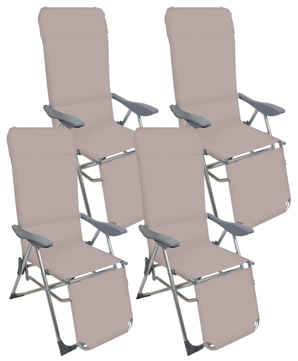 Lot de 4 transats pliants inclinables 59x76x109 cm avec repose-pieds en aluminium et textilène T prezzo