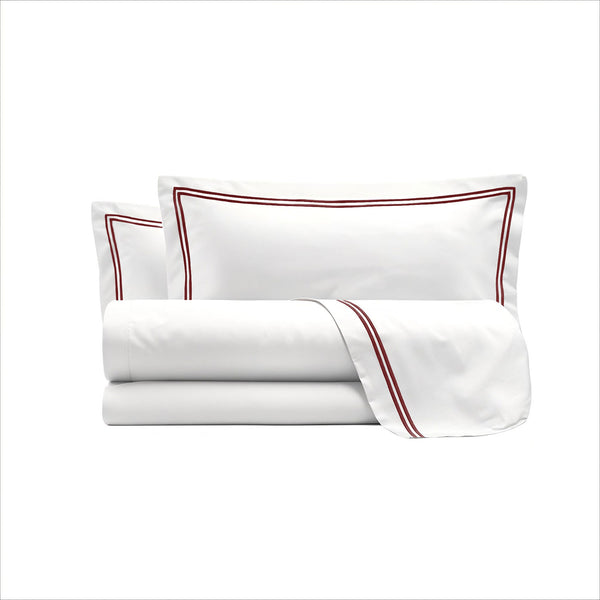 sconto Set Lenzuola Sopra Sotto e Federe Linea Venere in Raso di Cotone Bordeaux Varie Misure