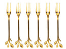 Set di Forchettine 6 Pezzi 12x2,5x1,6 cm in Acciaio Inox VdE Tivoli 1996 Luxury Foglie Oro