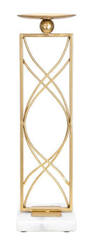 Portacandele Exy 10x10x35 cm in Ferro e Marmo Oro e Bianco