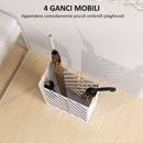 Portaombrelli di Design 28x14x41 cm con Vaschetta Raccogli Gocce e 4 Ganci in Metallo Bianco   