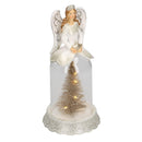 Campana di Vetro con pino e Angelo in Resina bianco cm Ø12xh24