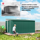 Casetta Box da Giardino Porta Attrezzi 345x280,5x169-201cm con Porte Scorrevoli in Acciaio Verde 
