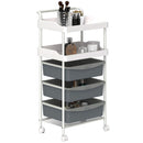Carrello Portaoggetti Multiuso 40x34x85 cm con 2 Ripiani e 3 Vassoi Scorrevoli in Acciaio e PP Bianco e Grigio  