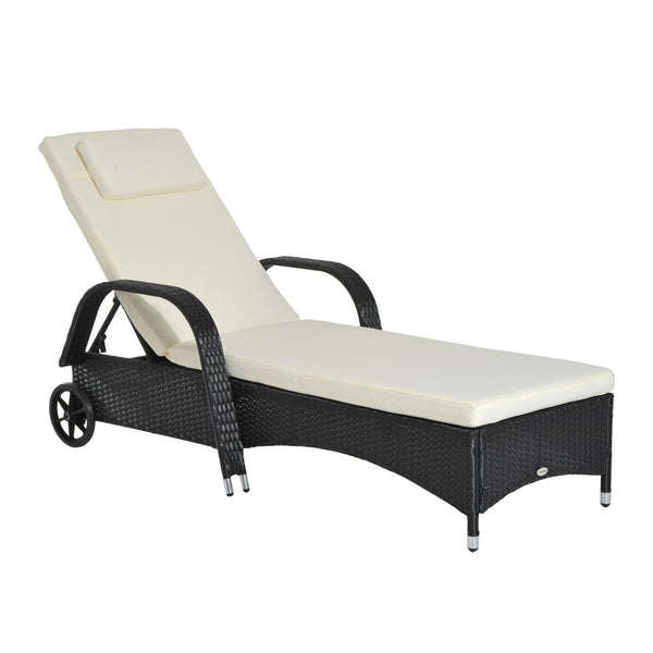Transat de jardin inclinable en rotin synthétique avec matelas rembourré et roues noires sconto