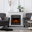 Camino Elettrico da Pavimento Effetto Fiamma 107x24x95,2 cm 900W/1800W Cornice in Legno Bianco