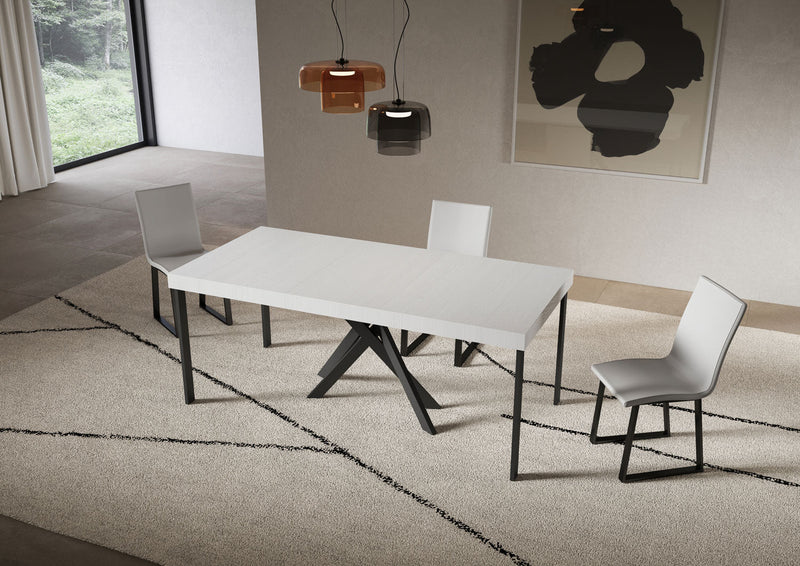 Consolle Allungabile 90-300x40x77 cm Saki Premium Bianco Frassino Gambe Antracite 