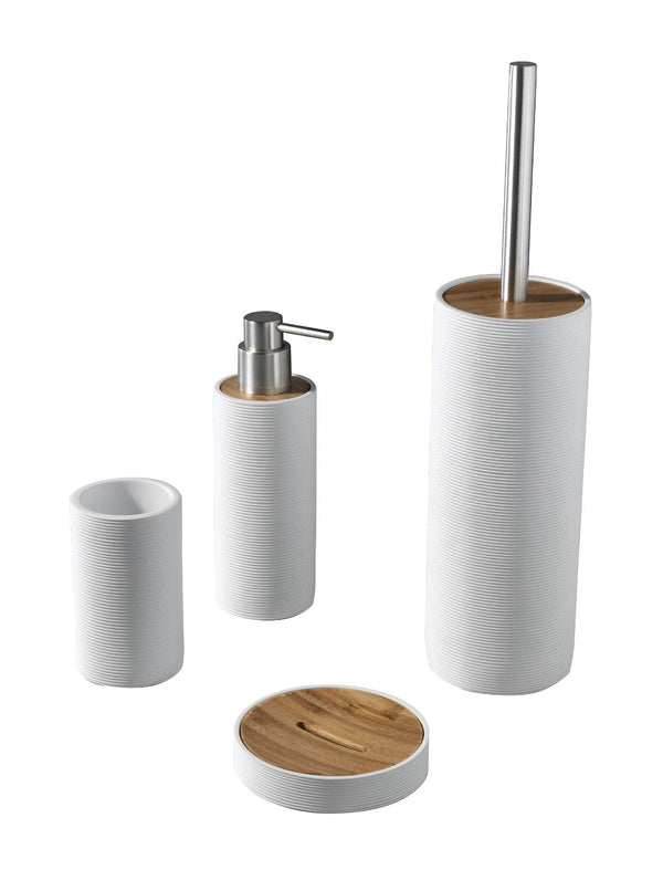 acquista Set de 4 Accessoires de Salle de Bain en TFT Accessories Blanc Rayé et Résine de Bambou