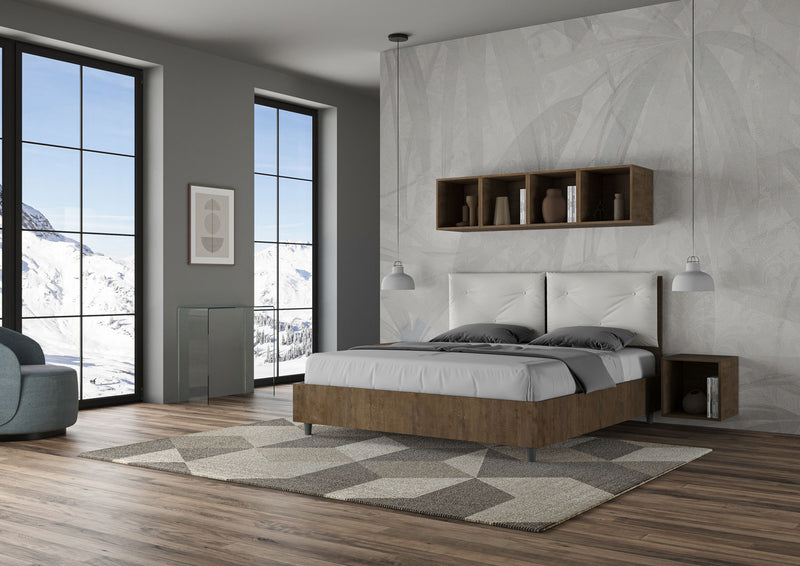 Letto Matrimoniale Struttura Noce con Cuscini in Similpelle Egos Appia Bianco Varie Misure