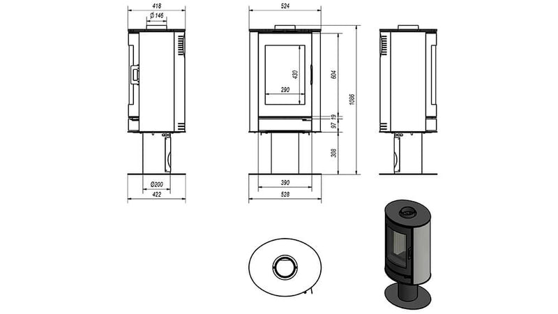 Stufa a Legna 5,5/10,5KW Piastrellata in Acciaio Flig Westfield Rossa