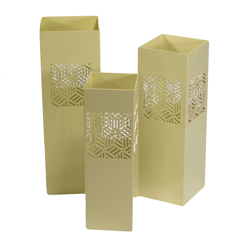 Set 3 Portaombrelli in Metallo 20x20H60cm Geometrie 2 Crema