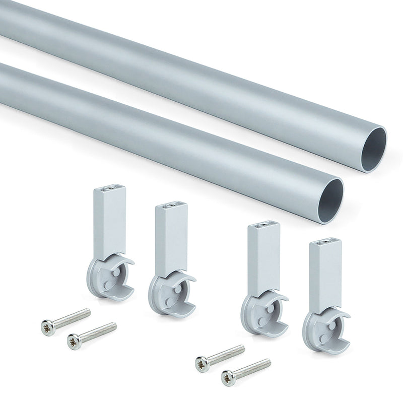 Set 2 Bastoni Appendiabiti per Armadi Rotondi 95 cm in Alluminio Emuca Grigio Metallizzato