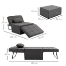 Pouf Letto Poltrona Schienale Reclinabile 95x179x78 cm in Tessuto Effetto Lino Grigio  