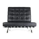 Set Poltrona e Pouf Barcelona in Acciaio Cromato Rivestimento in Similpelle Nero