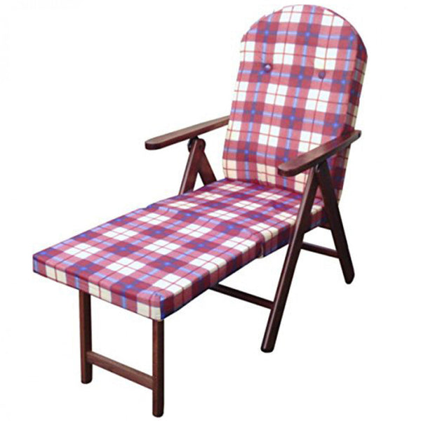 sconto Fauteuil 4 Positions Relax Hêtre avec Coussin et Rallonge 84/40x 60x100 h cm en Coton Rouge