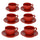 Set de 6 Tasses à Café avec Soucoupe Ø7,5xh5 cm en Grès Cérame Rouge Juliette