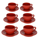 Set 6 Tazzine da Caffè con Piattino Ø7,5xh5 cm in Gres Porcellanato Juliet Rosso