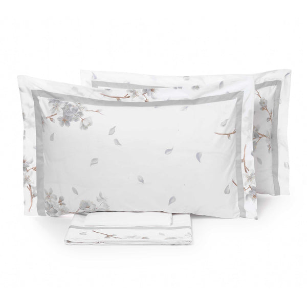 Parure de lit double dessus et dessous et taies d'oreiller à imprimé Garrini Sophie gris perle acquista