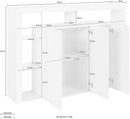 Credenza con 3 Ante e Ripiani in Vetro a Giorno 150x40x100 cm Essential 3A Bianco Lucido  