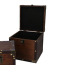 Set 3 Scatole in legno in Similpelle marrone quadro 