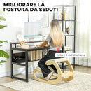 Sedia Inginocchiatoio con Movimento a Dondolo  55x85x55 cm in Tessuto Effetto Lino e Legno di Betulla Crema 