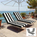 Set 2 Cuscini per Sedie da Esterno 183x54x6,5 cm con 6 Lacci di Fissaggio in Cotone Nero e Bianco      