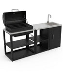 Composizione 3 Moduli Cucina BBQ + Unità d'Angolo Mobile Lavandino Top in Acciaio Inox Nero  